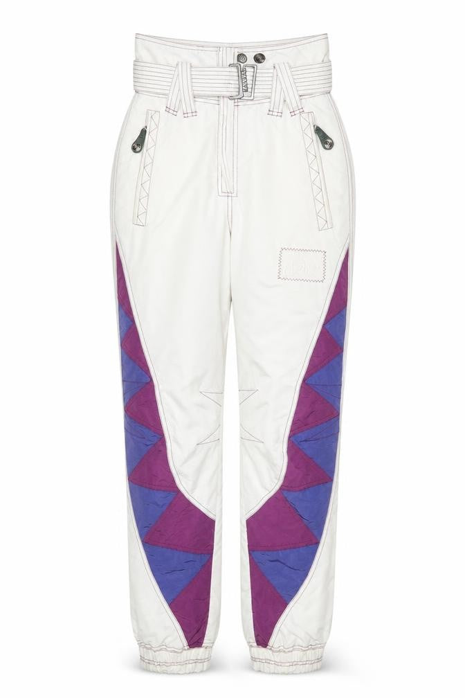 Chervò Womens White 80s Ski Snow Pants Size 10 Retro Geometric