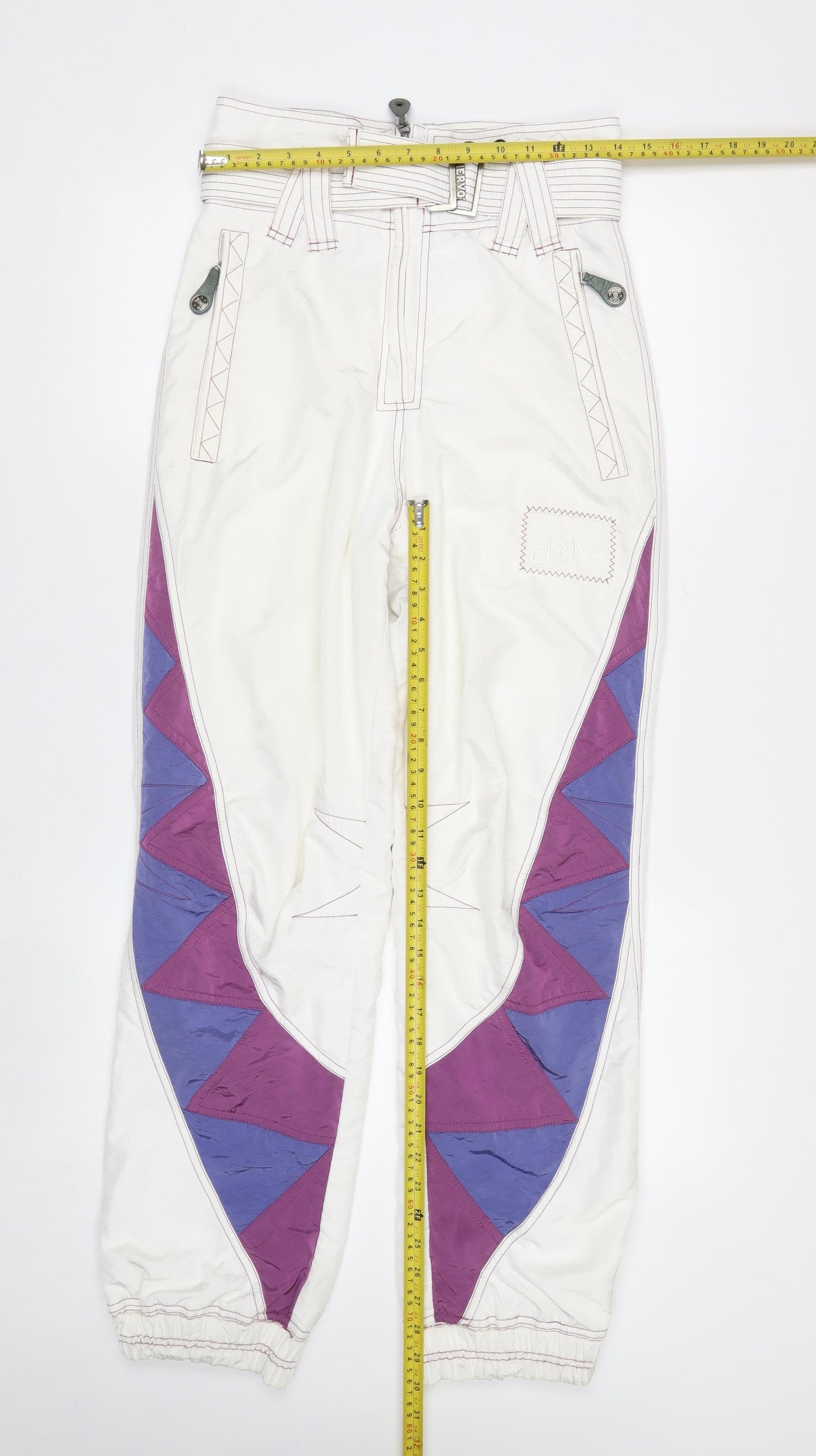 Chervò Womens White 80s Ski Snow Pants Size 10 Retro Geometric