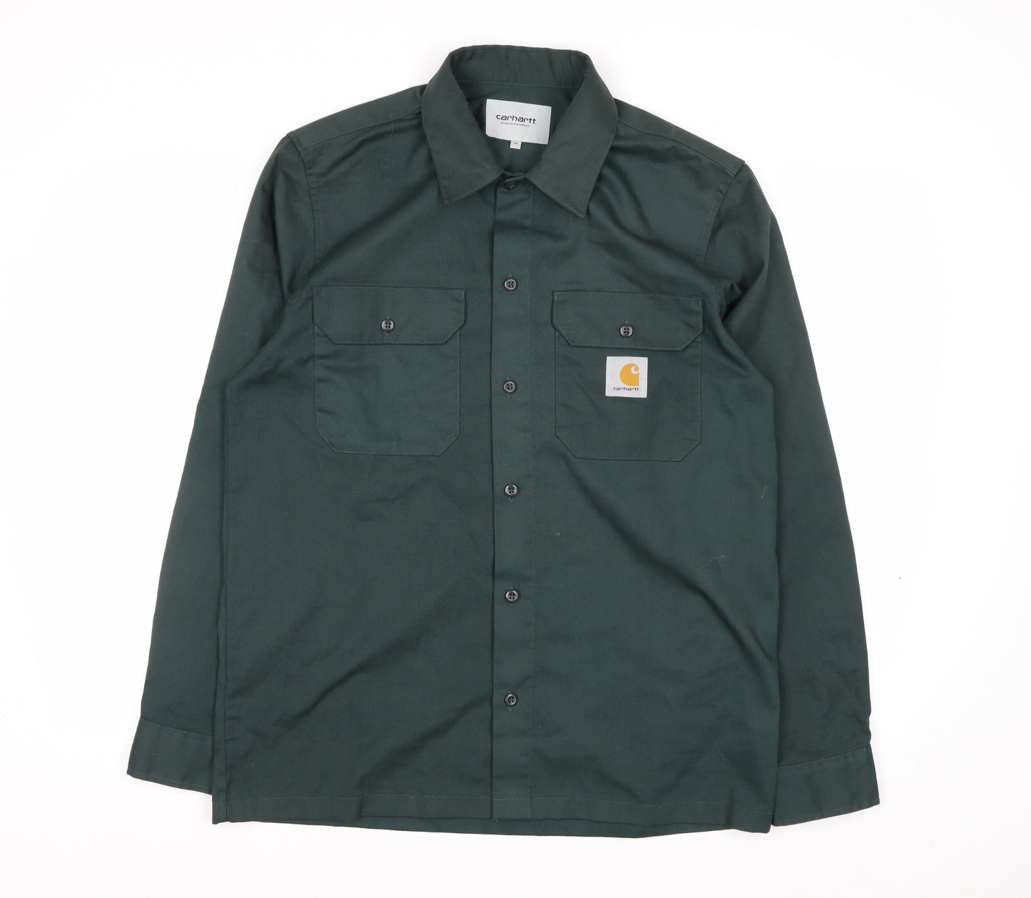 Carhartt Men's Green Twill Long Sleeve Button-Up Work Shirt M