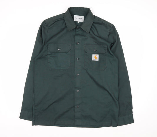 Carhartt Men's Green Twill Long Sleeve Button-Up Work Shirt M