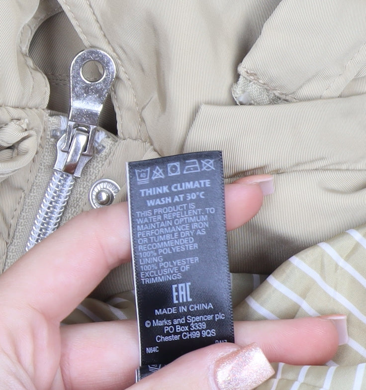 Marks and Spencer Women's Beige Hooded Rain Coat Jacket Size 16