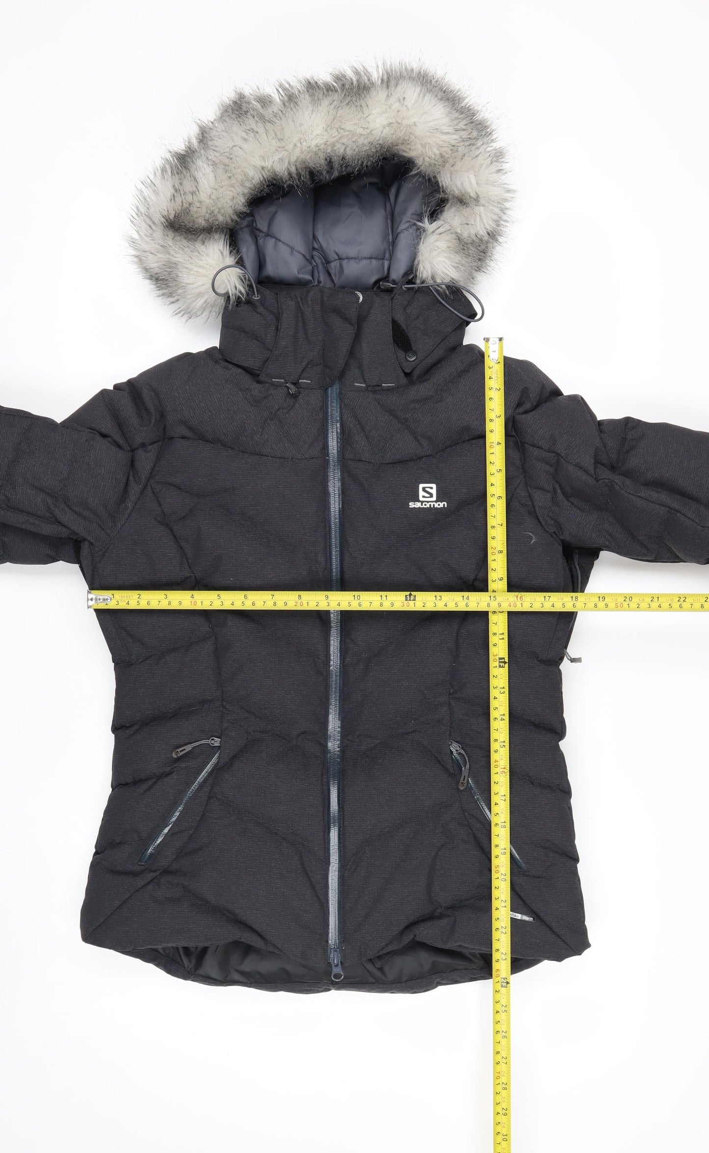 Salomon Women's Black S Waterproof Puffer Ski Jacket with Fur Hood