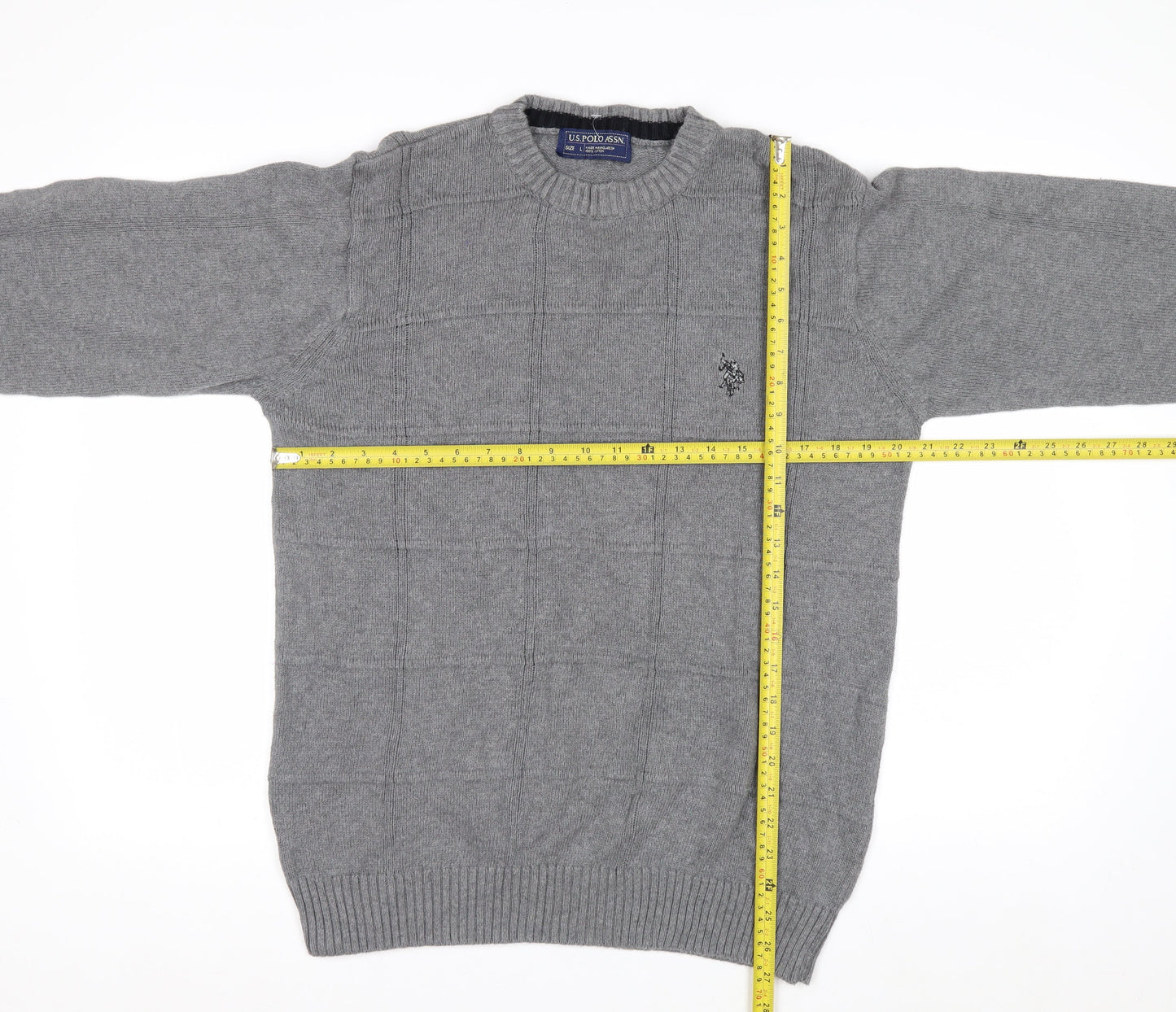 U.S. Polo Assn. Men's Grey Cotton Crew Neck Pullover Jumper L