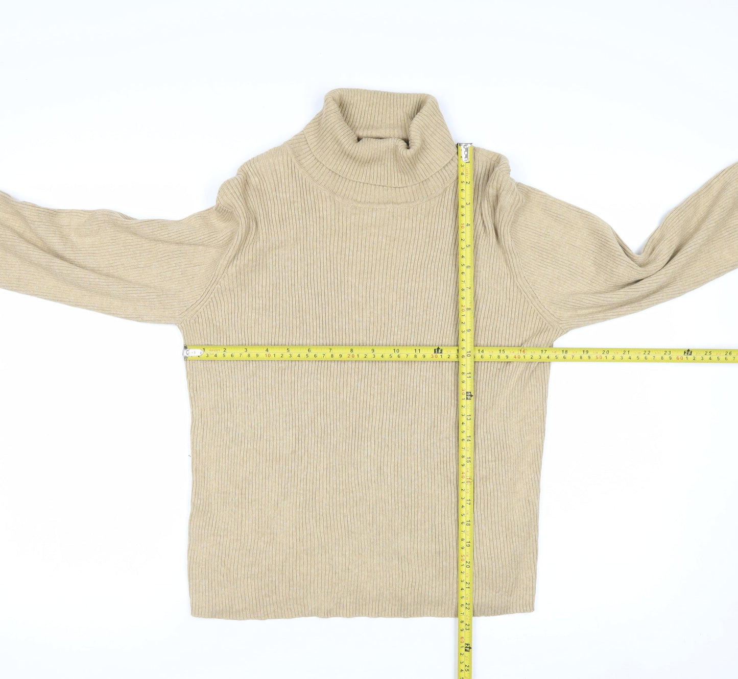 Liz Claiborne Womens Beige Roll Neck Cotton Knit Jumper L