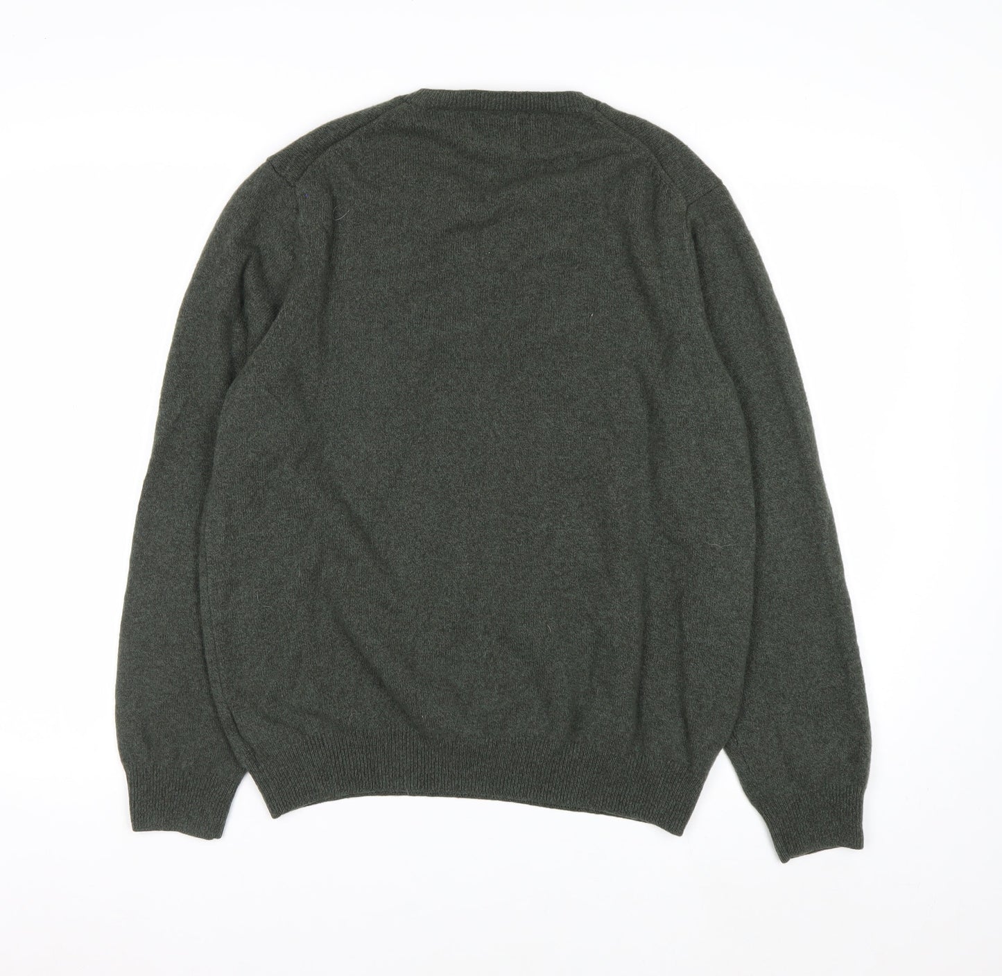Marks and Spencer Men's Green Wool V-Neck Jumper Size L