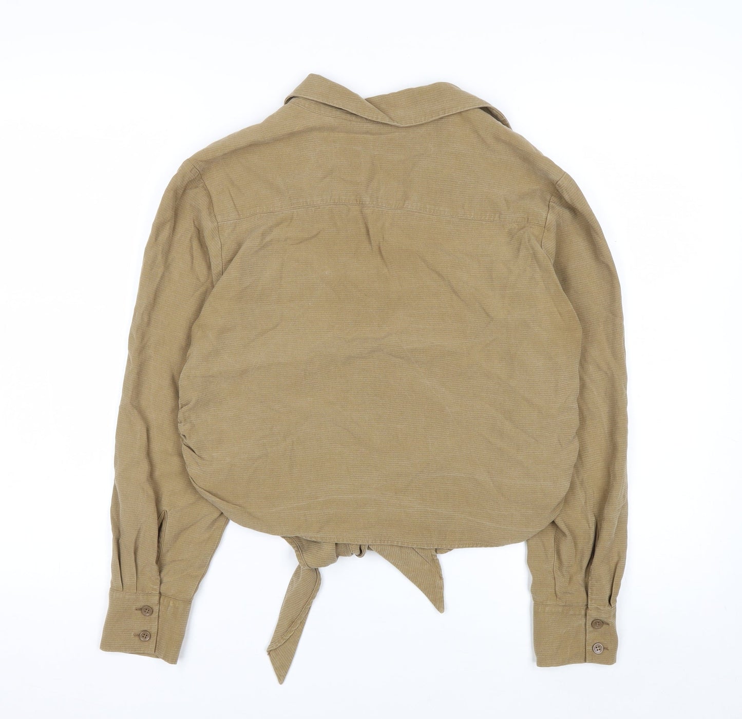 & Other Stories Women Beige Cropped Lyocell Tie Blouse Size 6