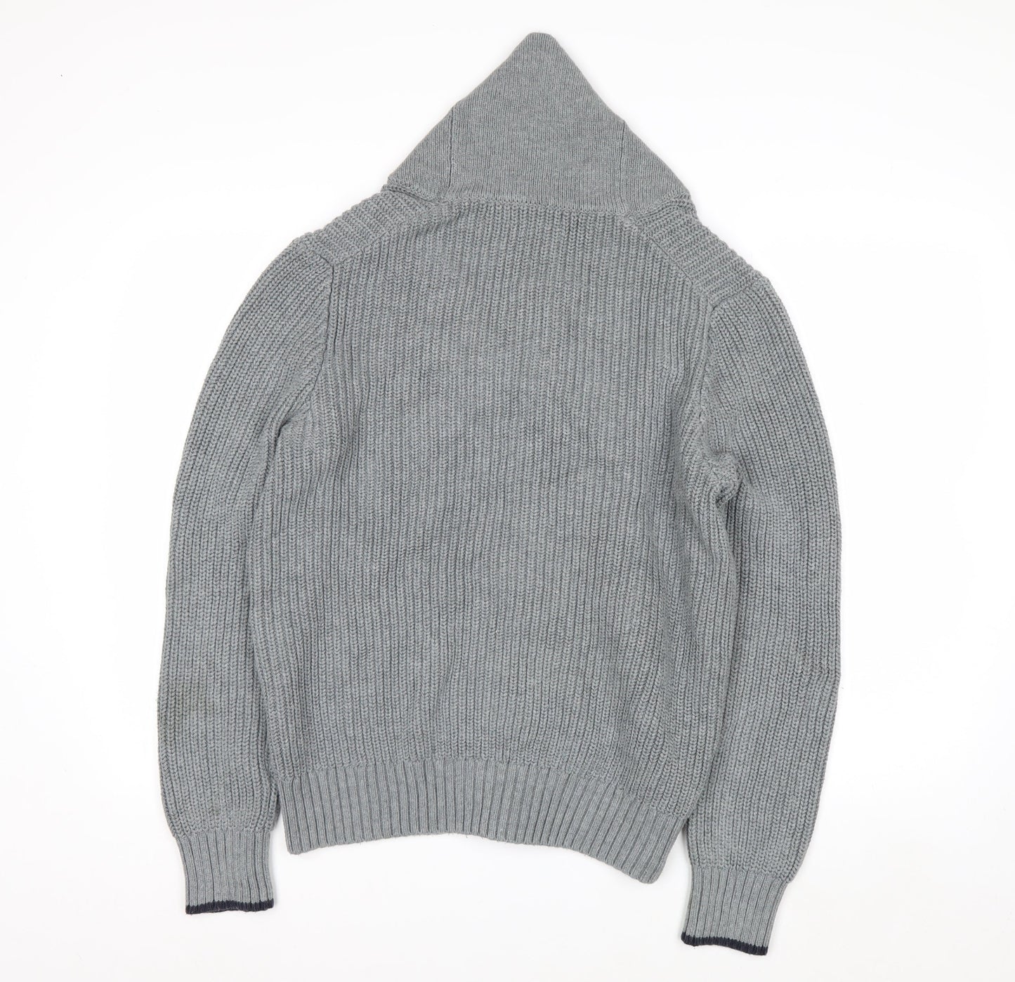 Nautica Men's Grey Cotton Chunky-Knit Shawl Collar Cardigan M