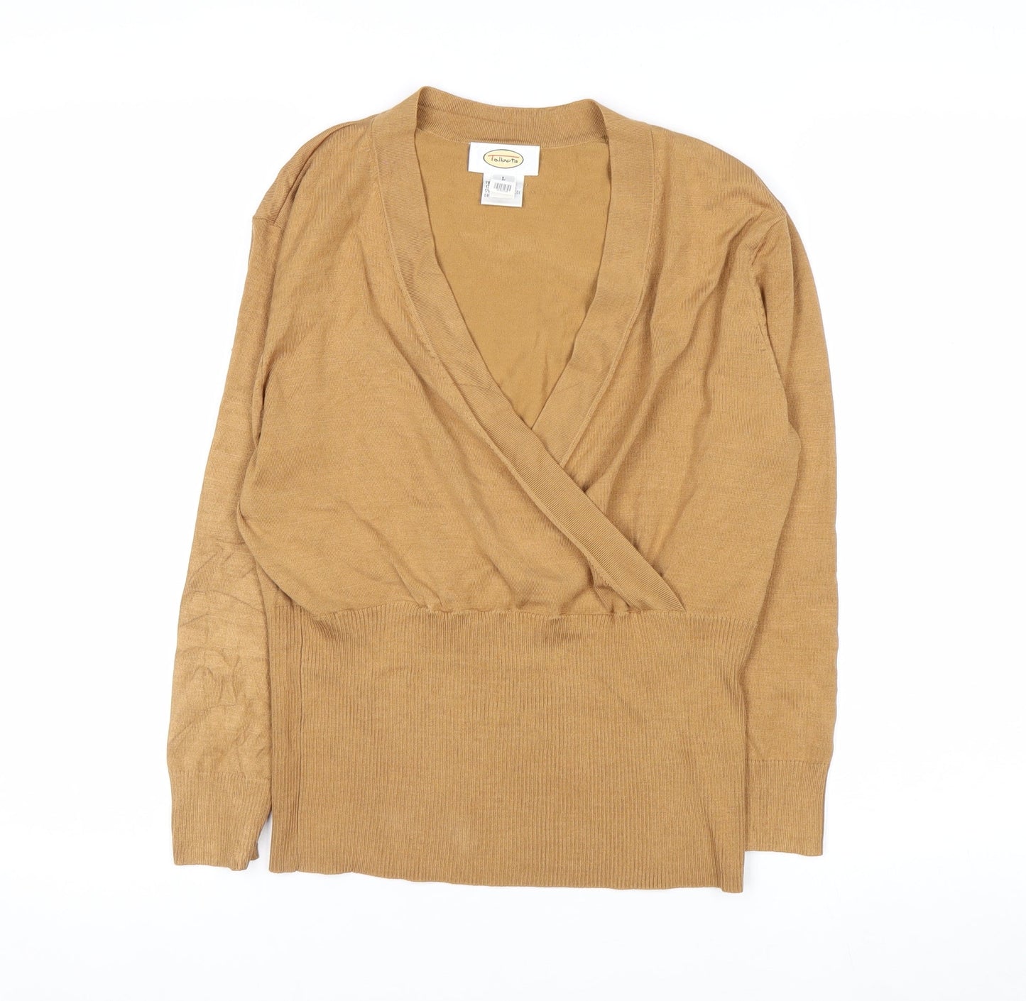 Talbots Women Beige Silk Blend Wrap Jumper L V-Neck Long Sleeve