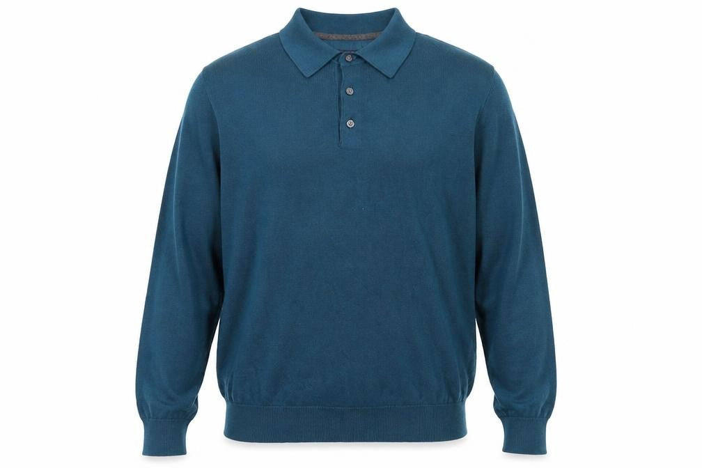 St. John's Bay Men's Blue Collared Cotton Henley Jumper Size L