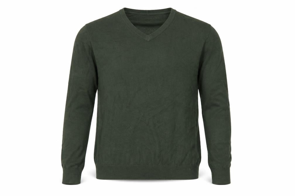 Lands' End Men's Green Cotton V-Neck Jumper Size L