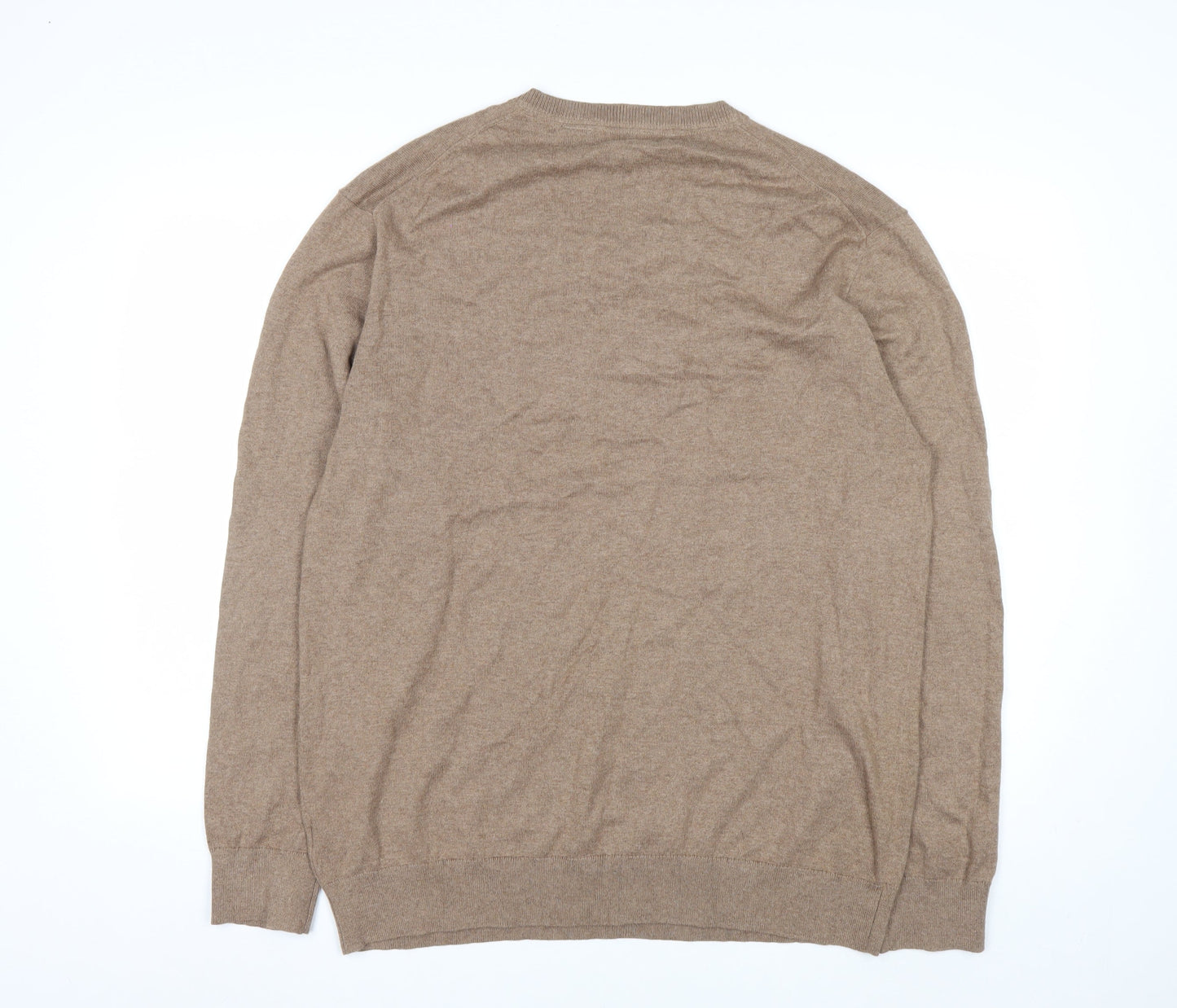 Claiborne Men's Beige V-Neck Cotton Cashmere Jumper XL