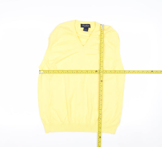 Brooks Brothers Men Yellow Cotton V-Neck Sleeveless Vest M