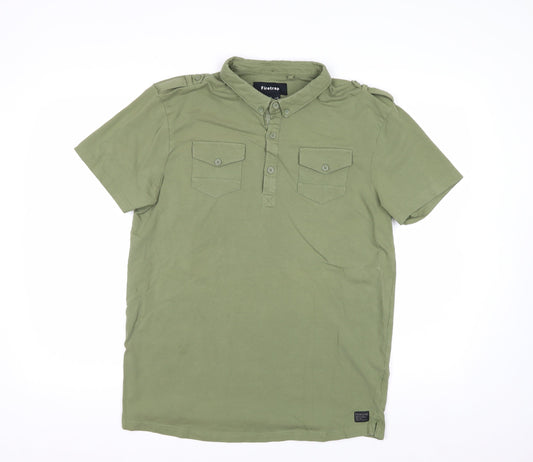 Firetrap Men's Green XL Henley Button-Up Short Sleeve Casual Shirt