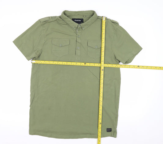 Firetrap Men's Green XL Henley Button-Up Short Sleeve Casual Shirt