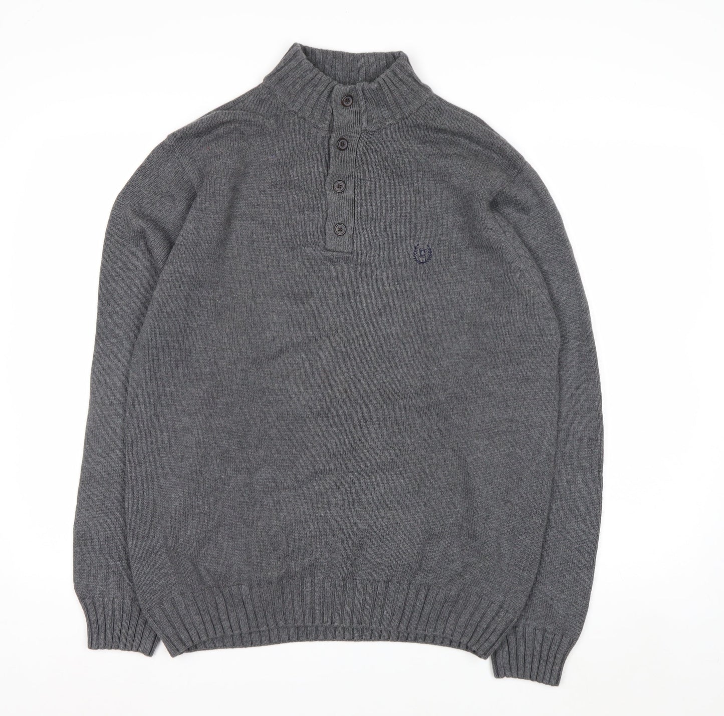 Chaps Men's Grey Cotton Henley Jumper Size M