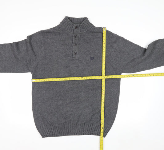 Chaps Men's Grey Cotton Henley Jumper Size M