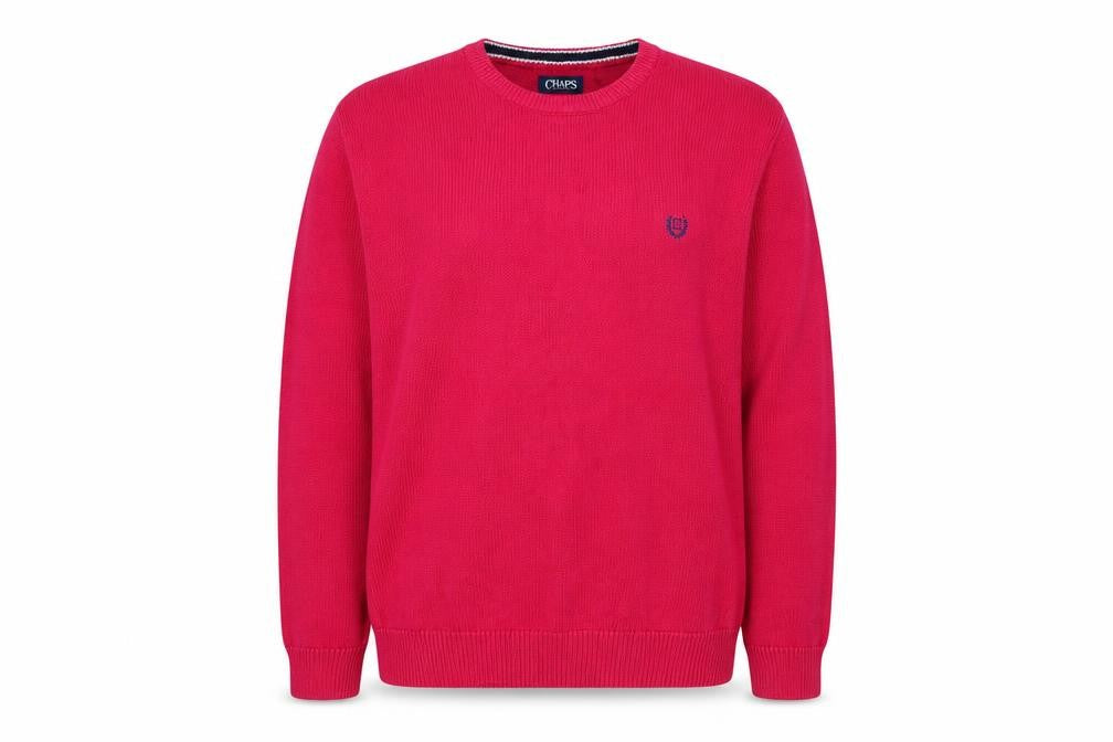 Front view of Chaps men’s red xl crew neck knit jumper