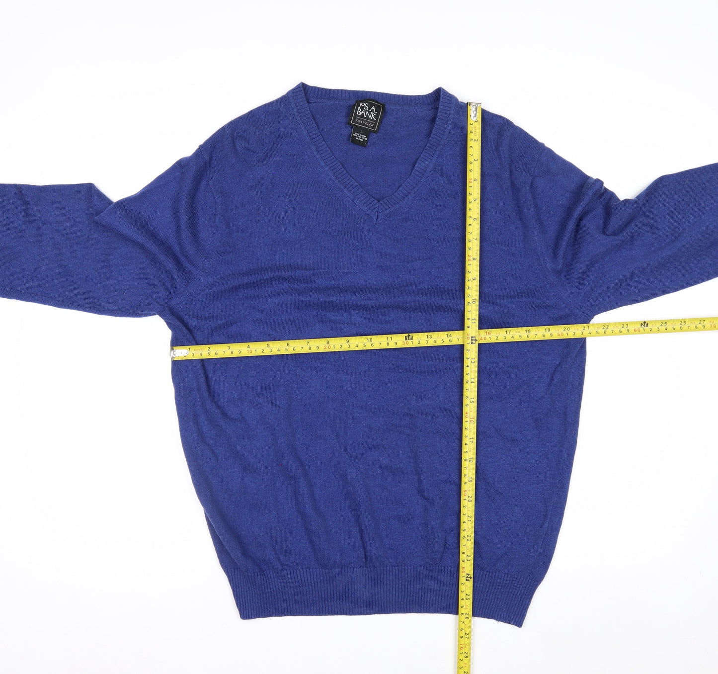 Jos. A. Bank Men's Blue Cotton V-Neck Pullover Jumper L