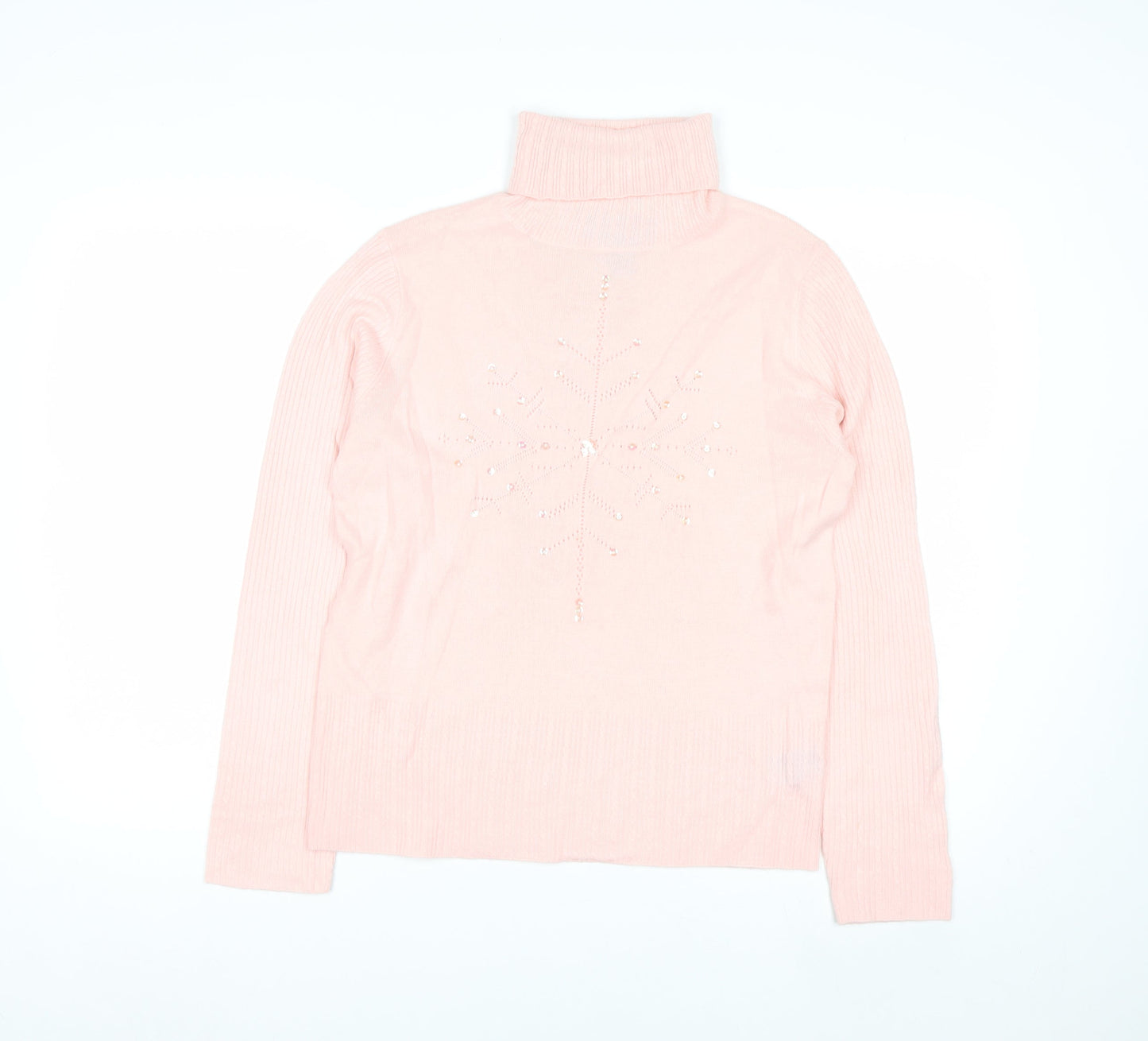 Norton McNaughton Women's Pink Roll Neck Beaded Winter Jumper S