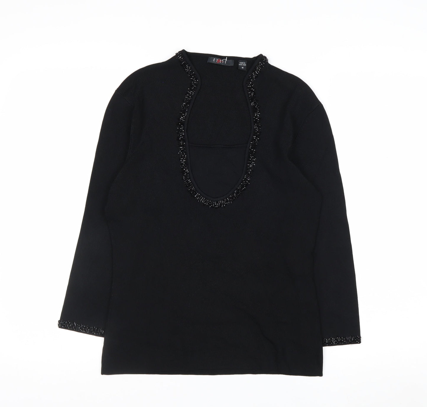 Cyrus Women's Black Beaded Scoop Neck Knit Jumper Medium