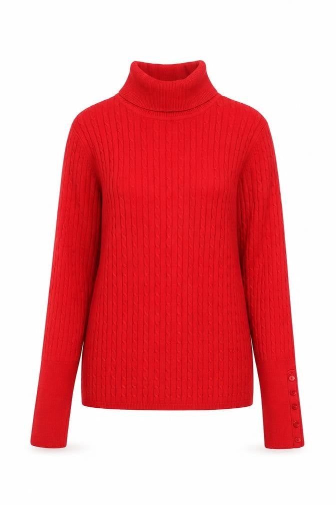 Liz Claiborne Women's Red Roll Neck Cable-Knit Jumper Size M