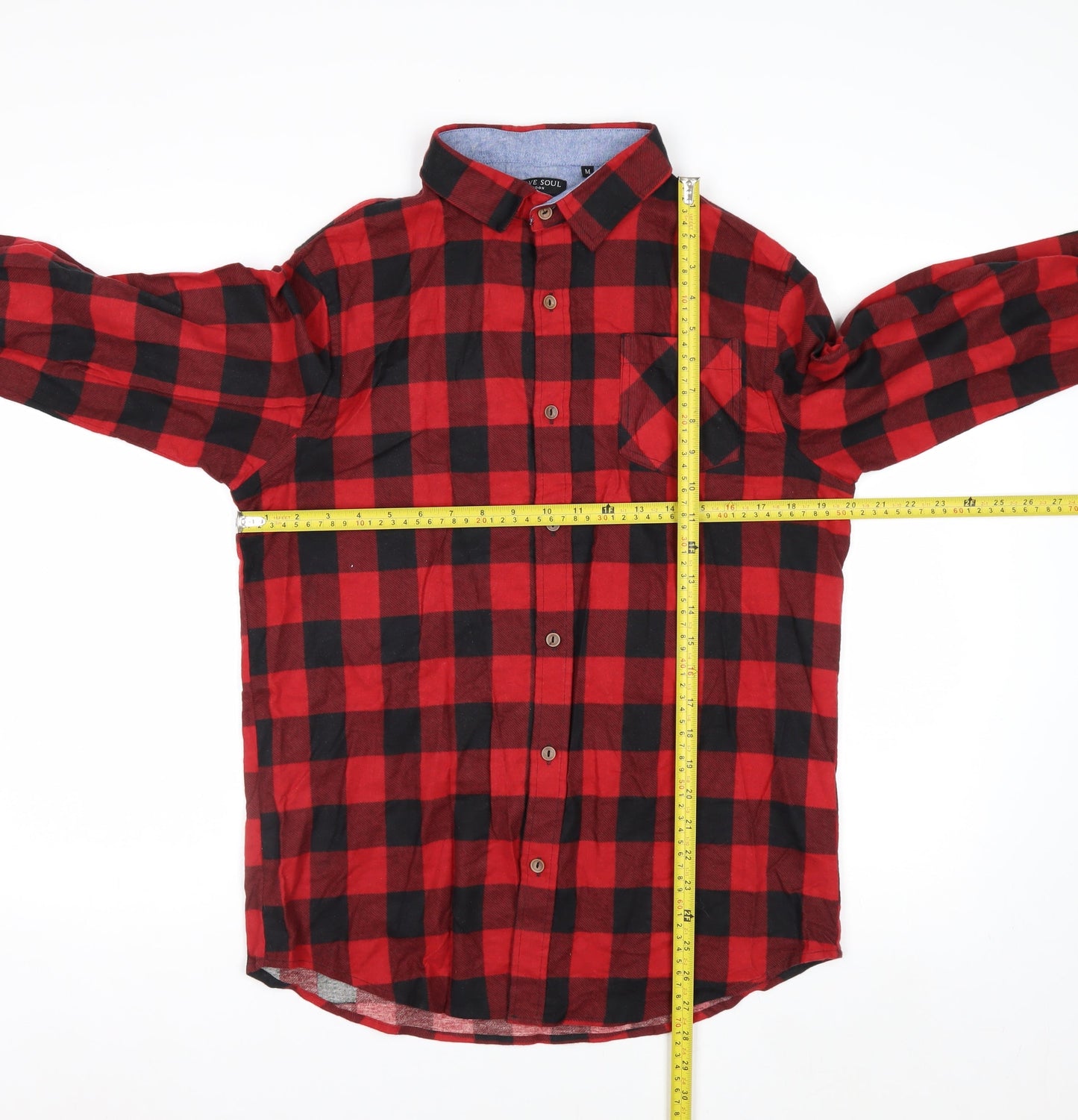 Brave Soul Men's Red Check Flannel Button-Up Shirt Size M Regular Fit