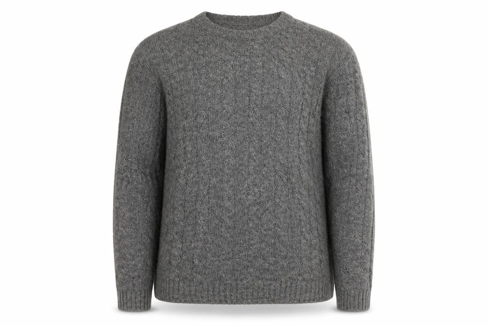 Line of Trade Men’s Grey Wool Cable-Knit Jumper L