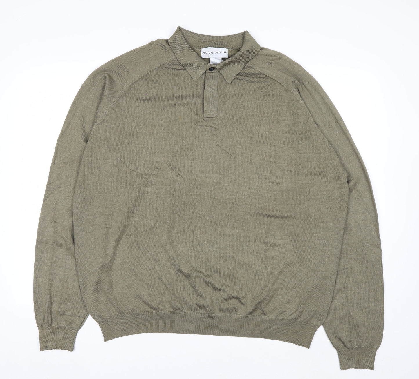 Croft & Barrow Men's Green Silk Blend Collared Pullover Jumper Size L