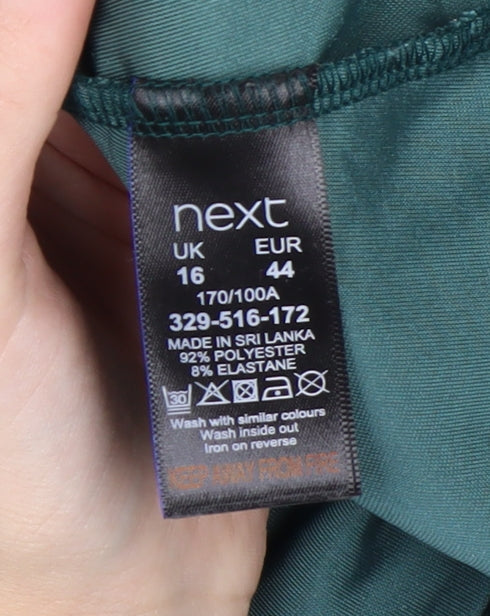 Next Women's Green Velvet V-Neck Puff Sleeve Tunic Blouse Size 16