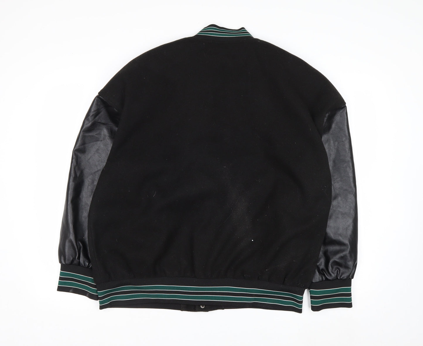 STYLE GANG Men's Black Varsity Jacket L Wool & Faux Leather Retro