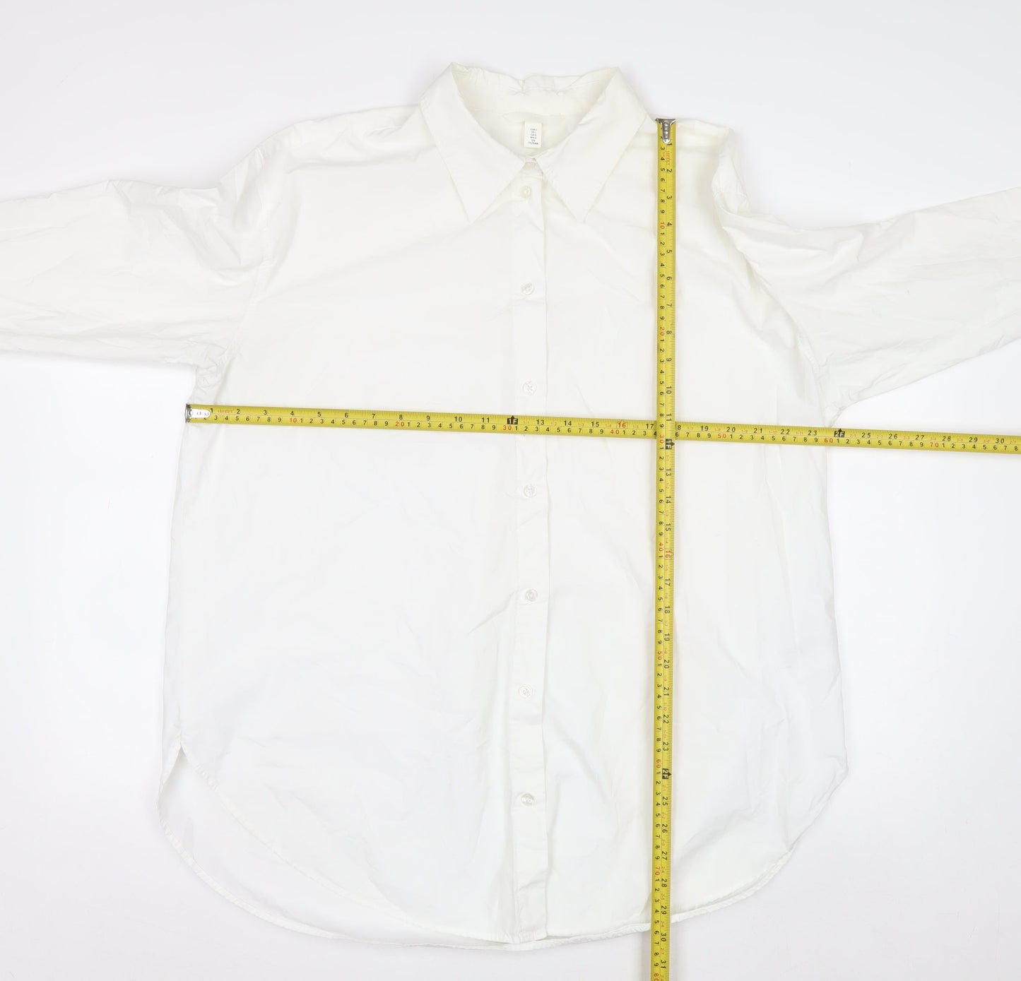 H&M Men's White Cotton Long Sleeve Button-Up Shirt L