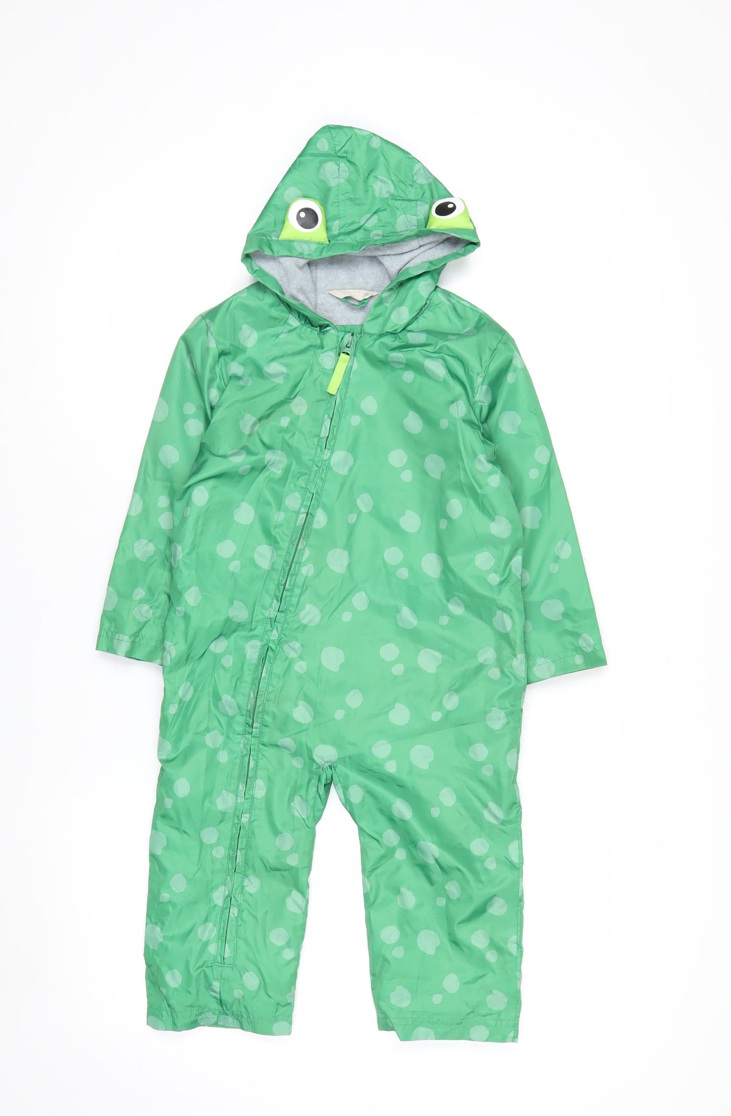 John Lewis Boys Green Polka Dot Hooded Rain Snowsuit 2-3 Years Waterproof