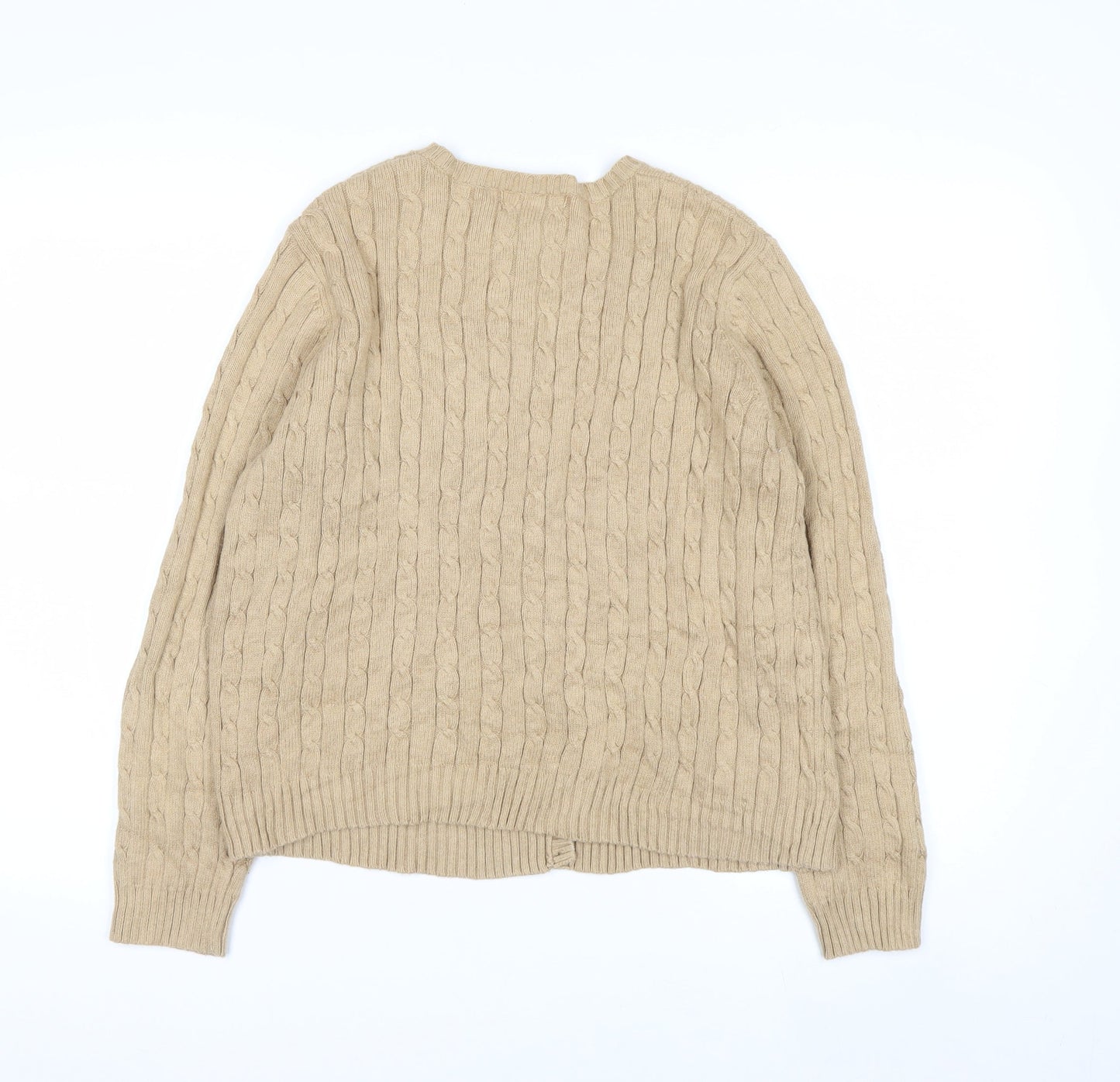 Eddie Bauer Women’s Beige Cable-Knit Cardigan Petite L Cotton Blend