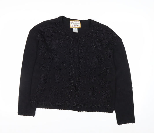 Heirloom Collectibles Womens Black Petite M Beaded Cardigan Jumper