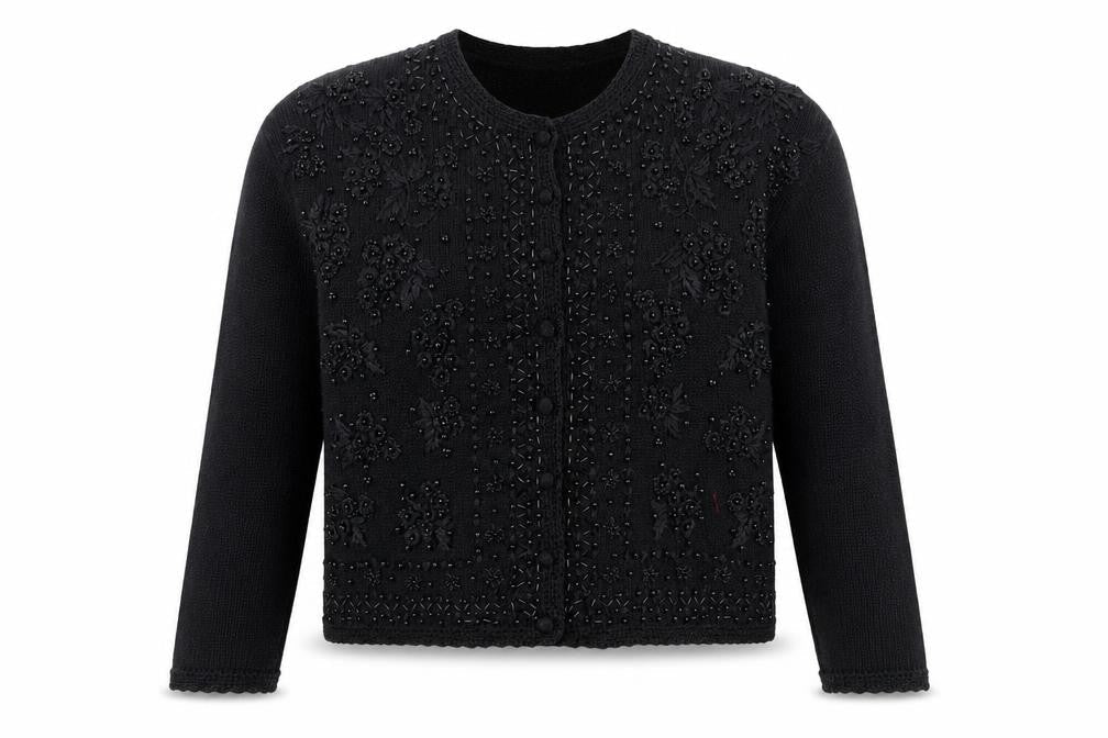 Heirloom Collectibles Womens Black Petite M Beaded Cardigan Jumper