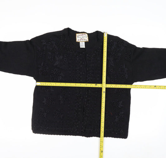 Heirloom Collectibles Womens Black Petite M Beaded Cardigan Jumper