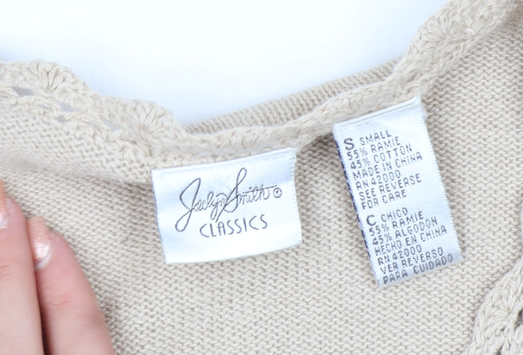 Jaclyn Smith Women Beige Crochet Cardigan Short Sleeve S