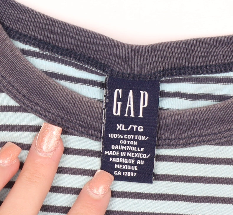 GAP Women’s Blue Striped Ringer T-Shirt XL 100% Cotton Casual