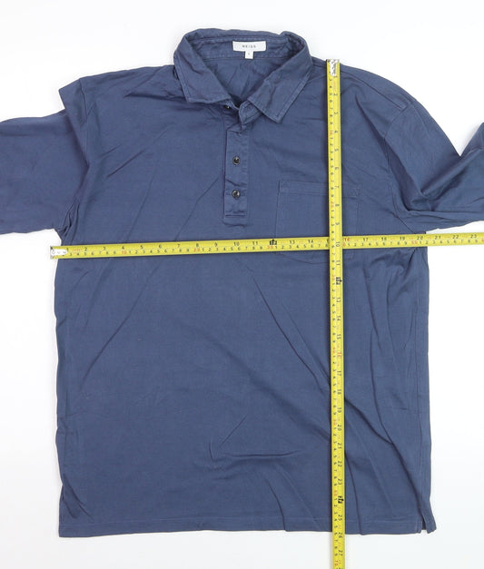 Reiss Mens Blue Long Sleeve Cotton Polo Shirt Size L