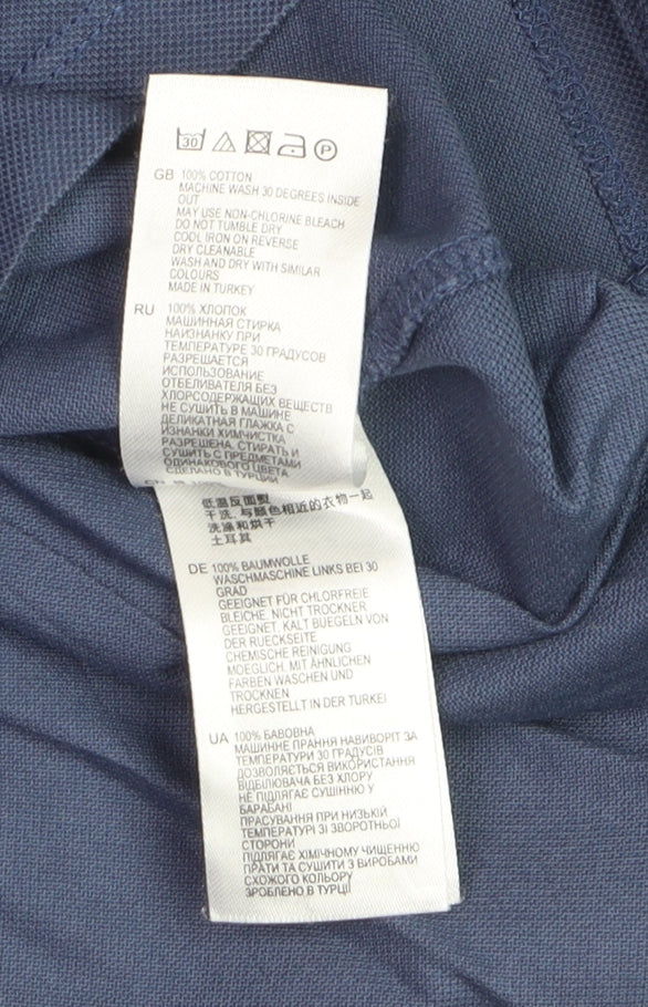 Reiss Mens Blue Long Sleeve Cotton Polo Shirt Size L