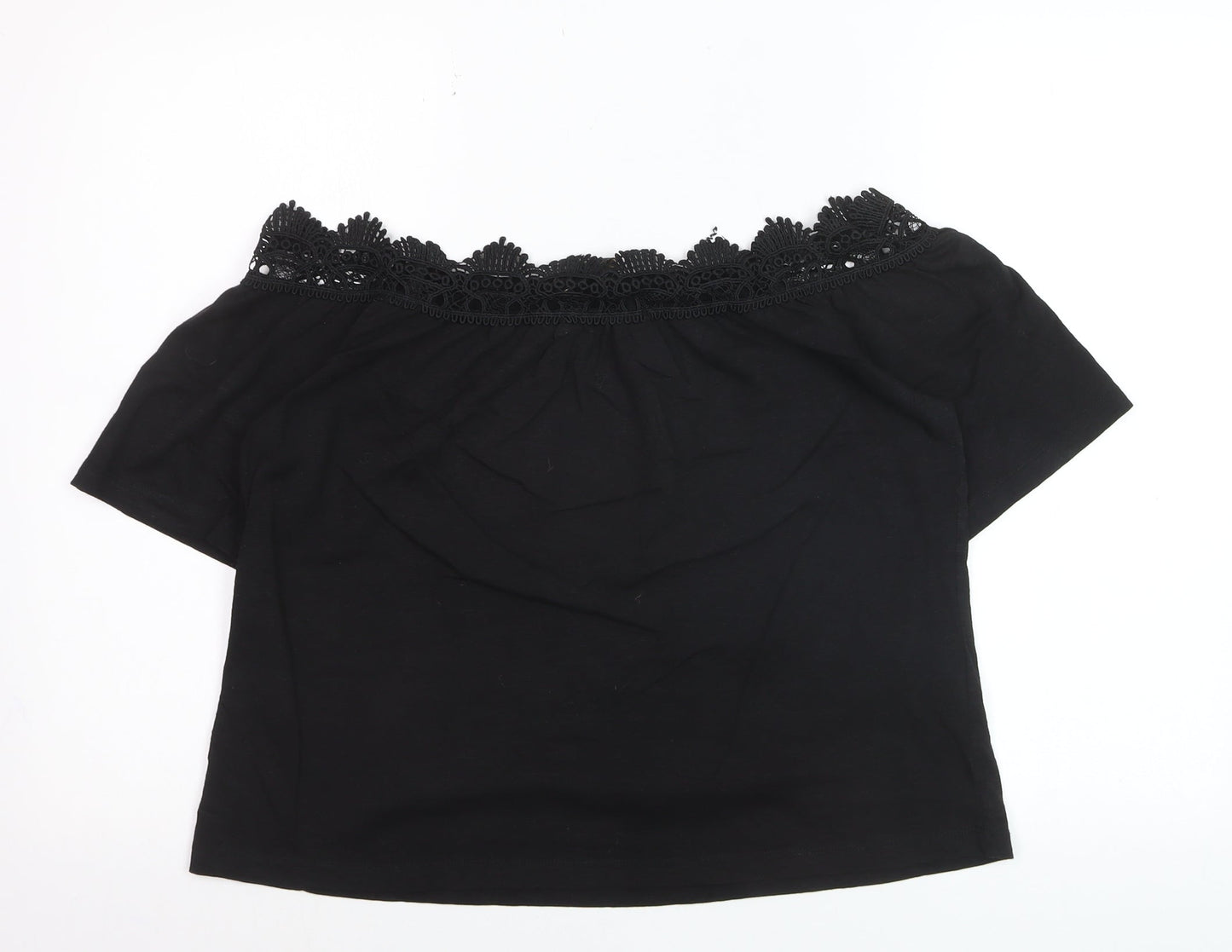 Lipsy Women Black Off Shoulder Lace Trim Blouse Size 10