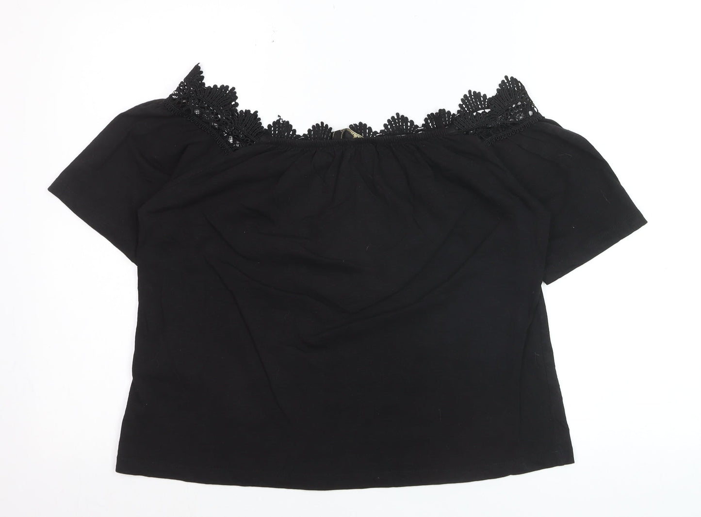Lipsy Women Black Off Shoulder Lace Trim Blouse Size 10