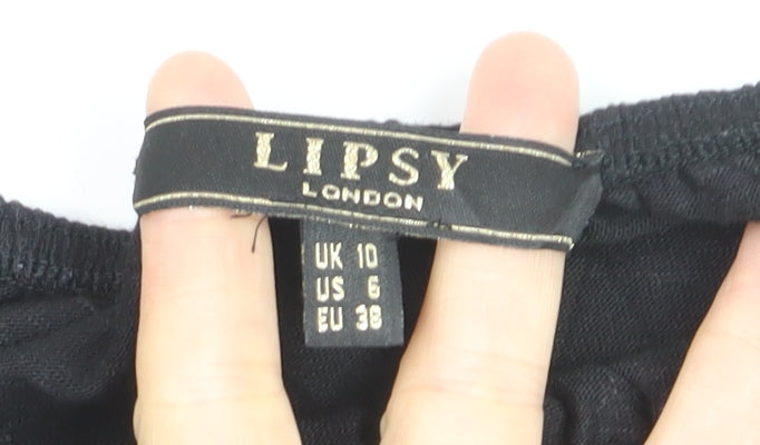 Lipsy Women Black Off Shoulder Lace Trim Blouse Size 10