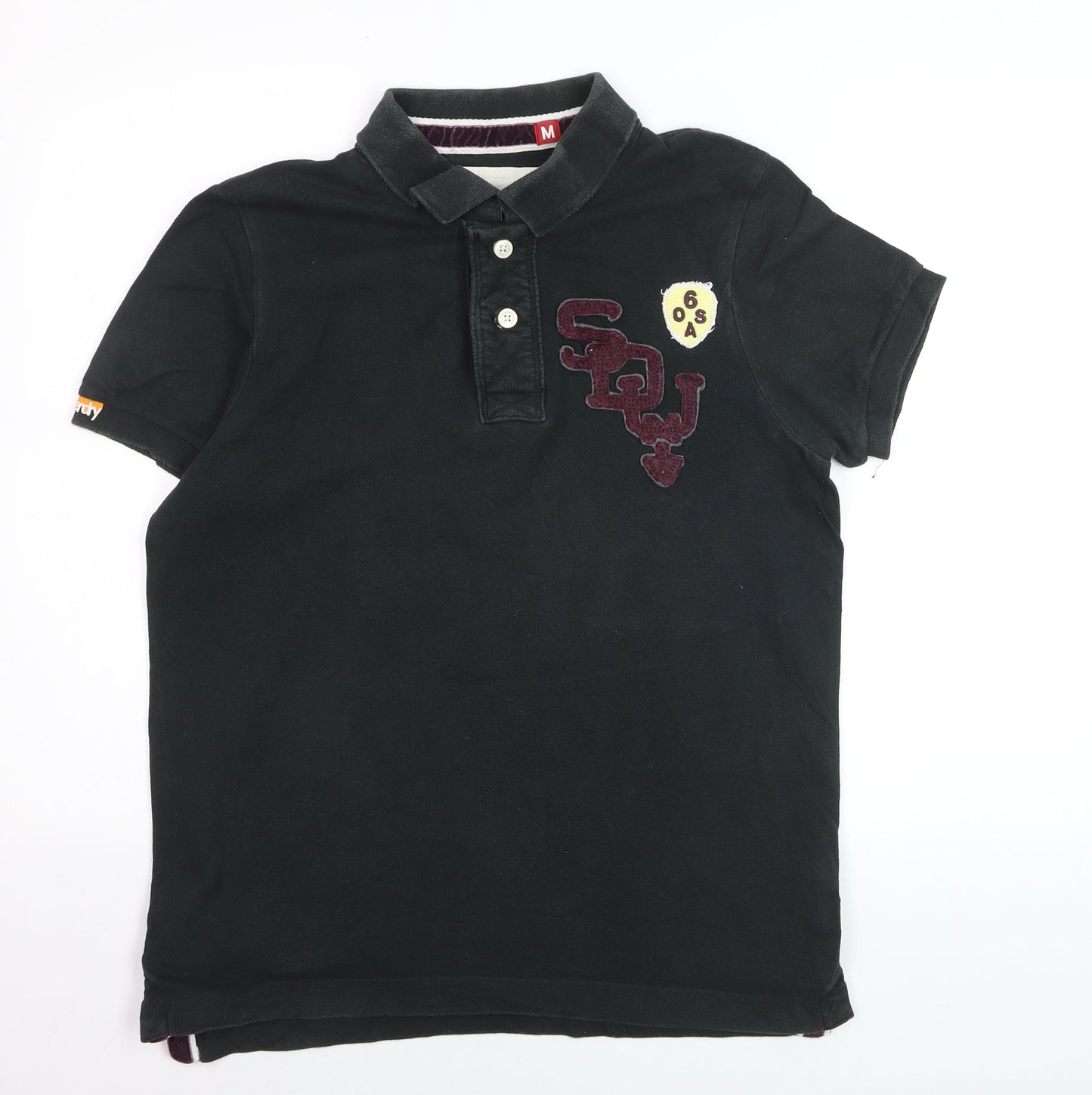 Superdry Mens Black Cotton Polo Shirt M Short Sleeve Casual