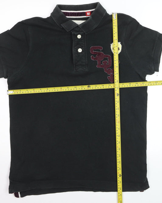 Superdry Mens Black Cotton Polo Shirt M Short Sleeve Casual