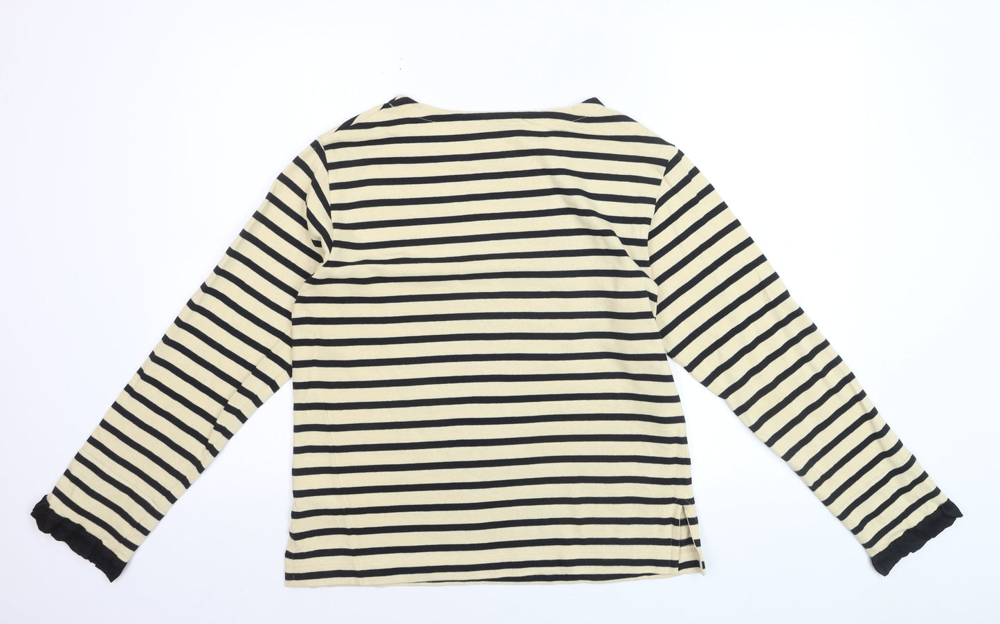 Jigsaw Women Beige Striped Long Sleeve Cotton Boat Neck Top S