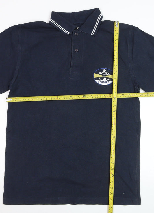 Rolex Men’s Blue Long Sleeve Polo Shirt Size L Nautical Embroidered