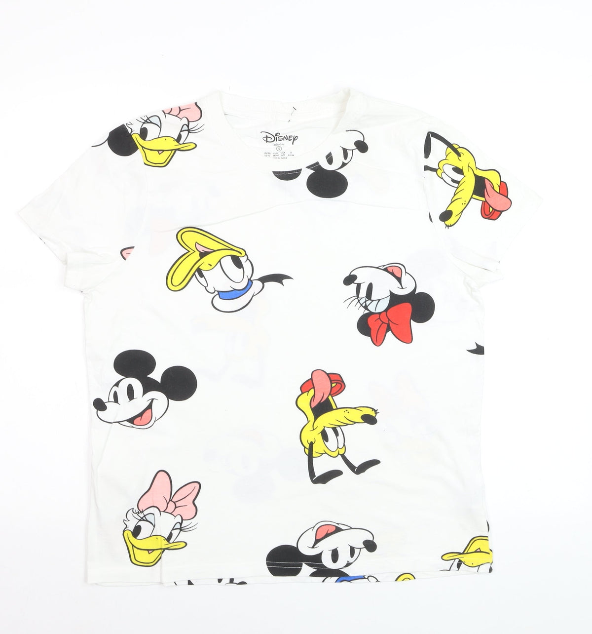 Disney Womens White Cartoon Print Cotton T-Shirt Size S