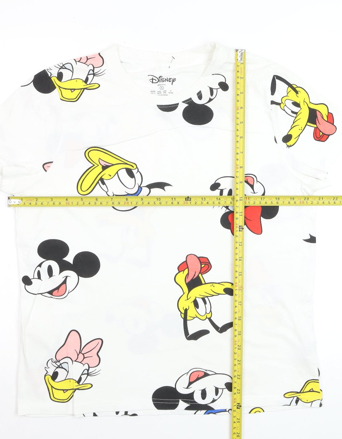 Disney Womens White Cartoon Print Cotton T-Shirt Size S