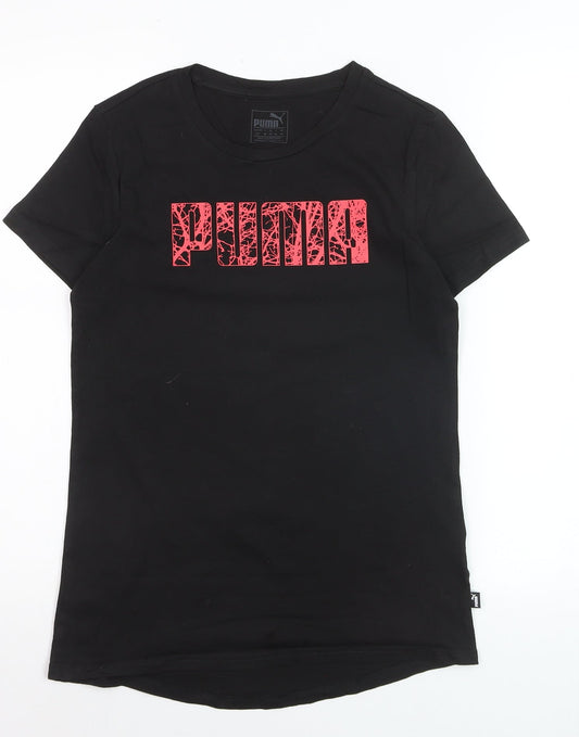 Puma Womens Black Crew Neck Short Sleeve Basic T-Shirt Size 10